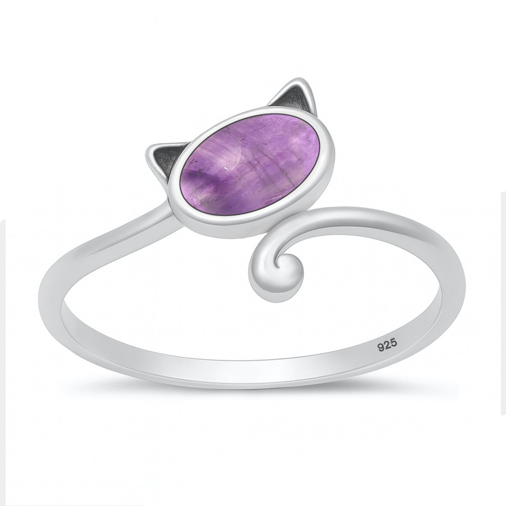 Silver Stone Ring - Cat