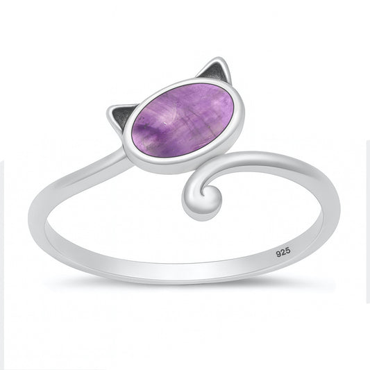 Silver Stone Ring - Cat