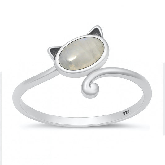 Silver Stone Ring - Cat
