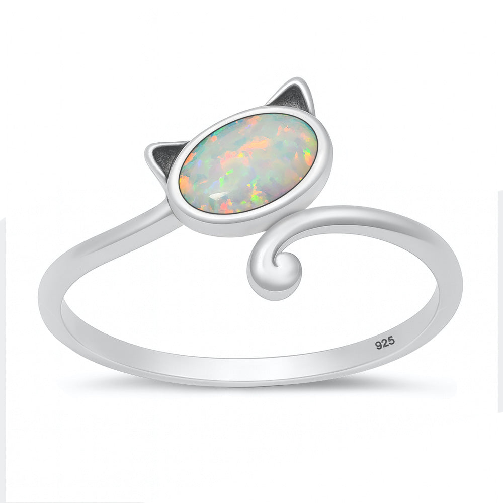 Silver Lab Opal Ring - Cat