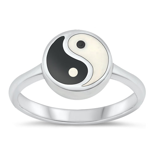 Iyer Rings RS131565-YY Sterling Silver Yin Yang Ring with Black White Yin Yang ...