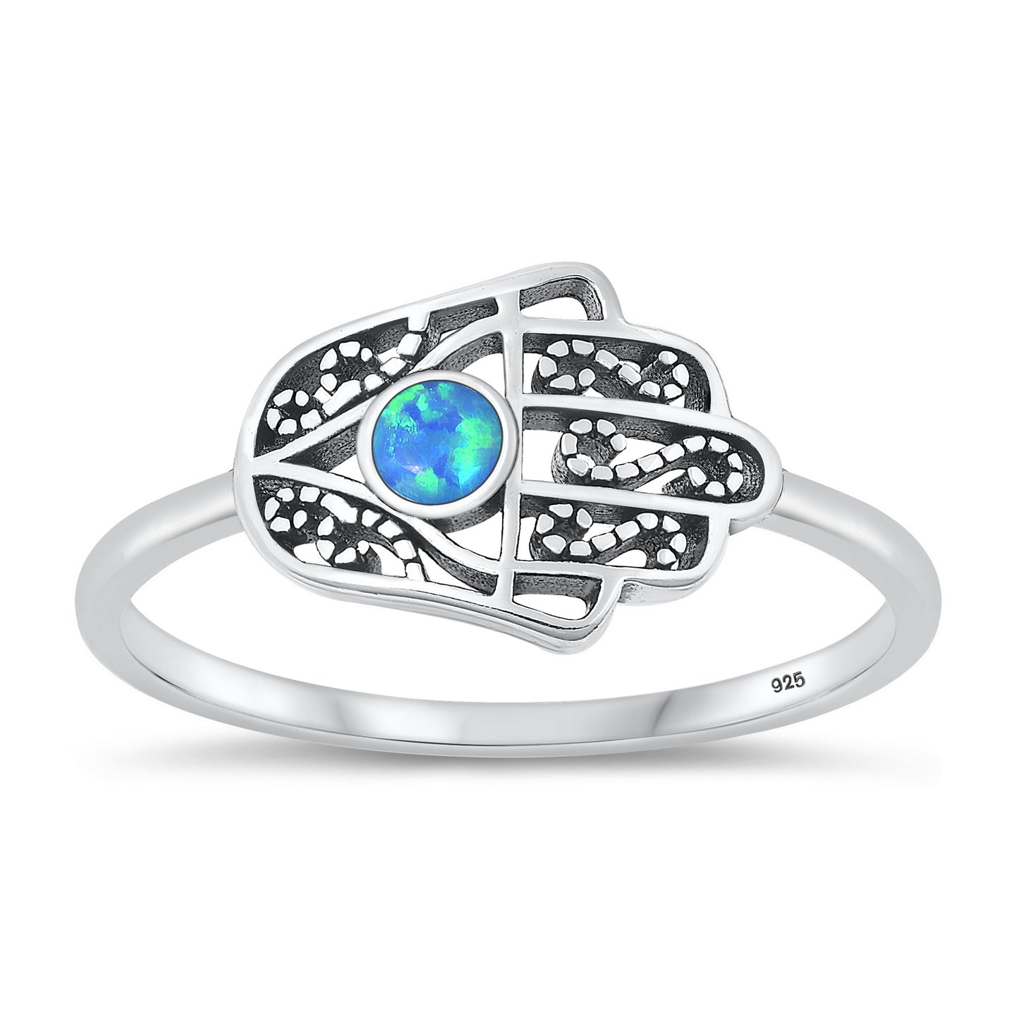 Silver Lab Opal Ring - Hamsa