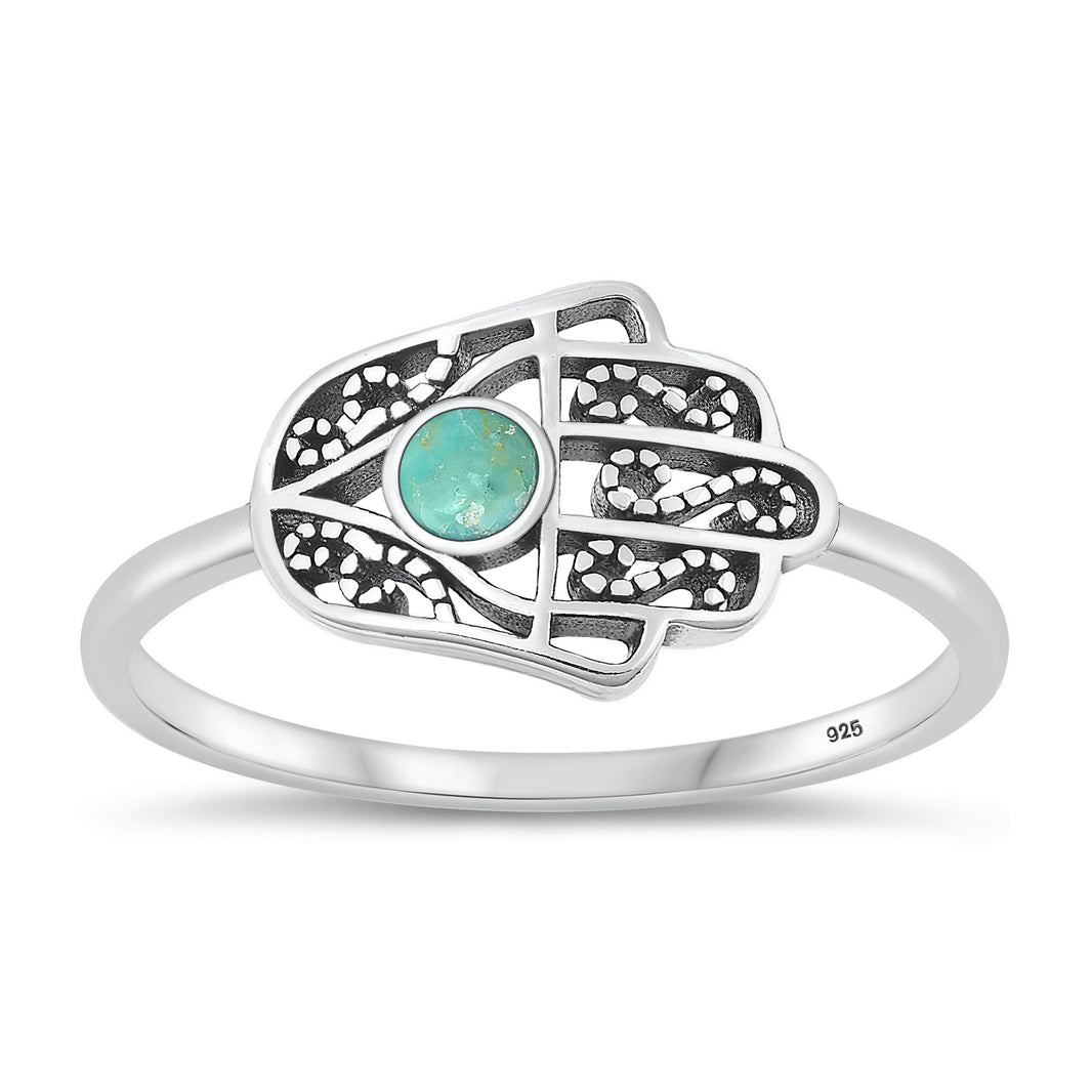 Silver Stone Ring - Hamsa