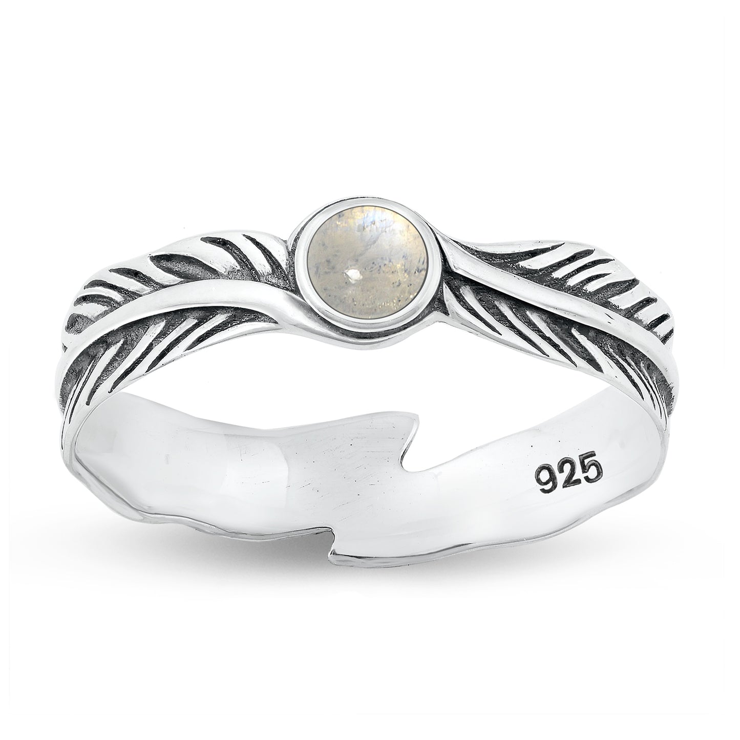 Silver Ring with Stone - Feathers