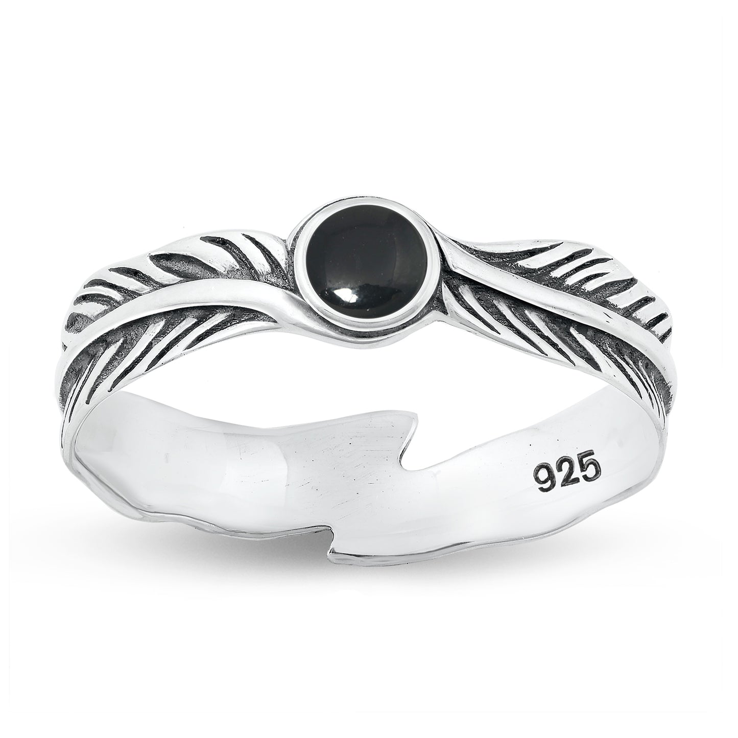 Silver Ring with Stone - Feathers