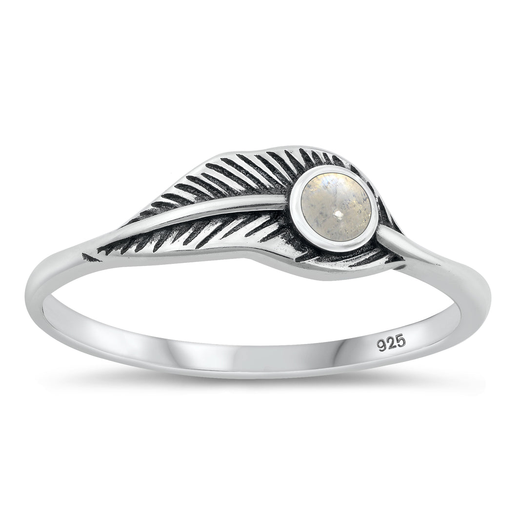 Silver Stone Ring - Feather