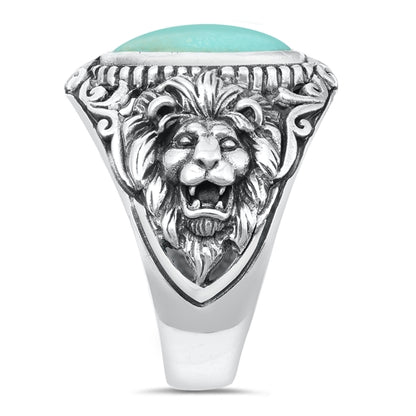 Silver Stone Ring - Lion Head