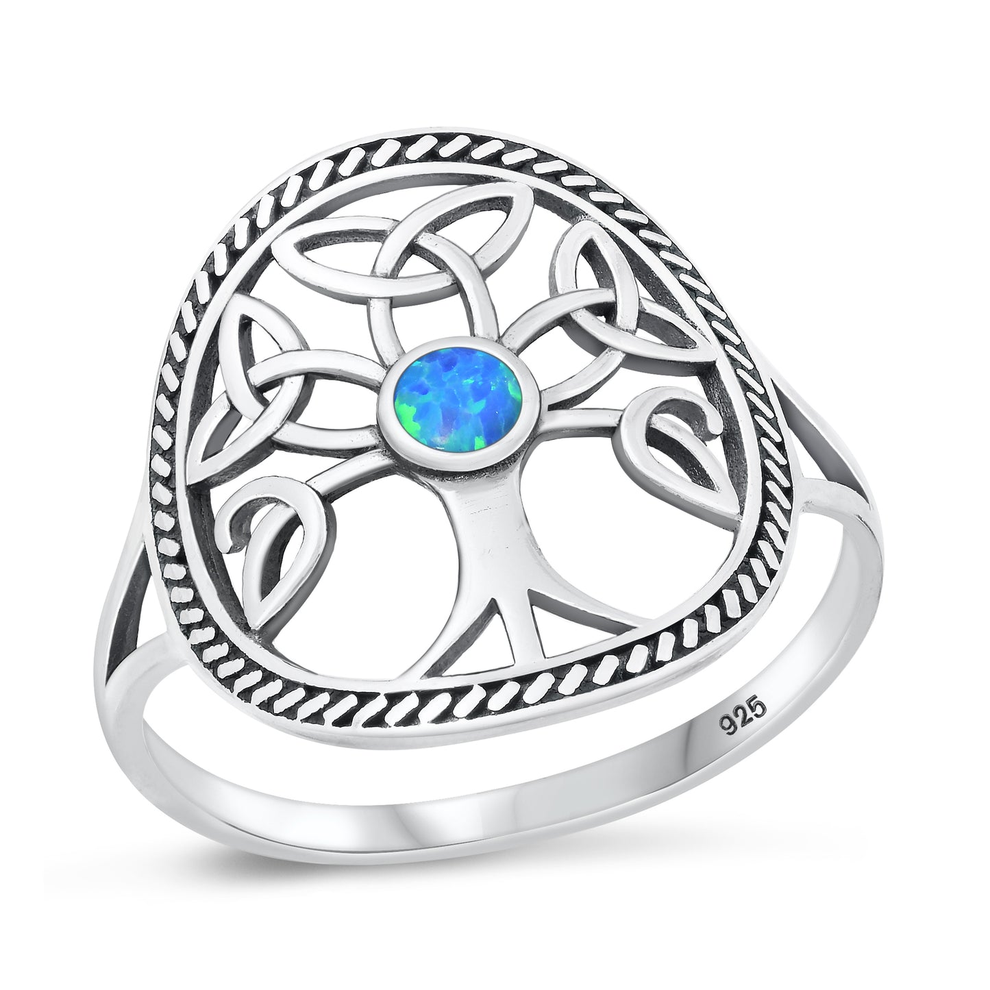 Silver Lab Opal Ring - Celtic Tree