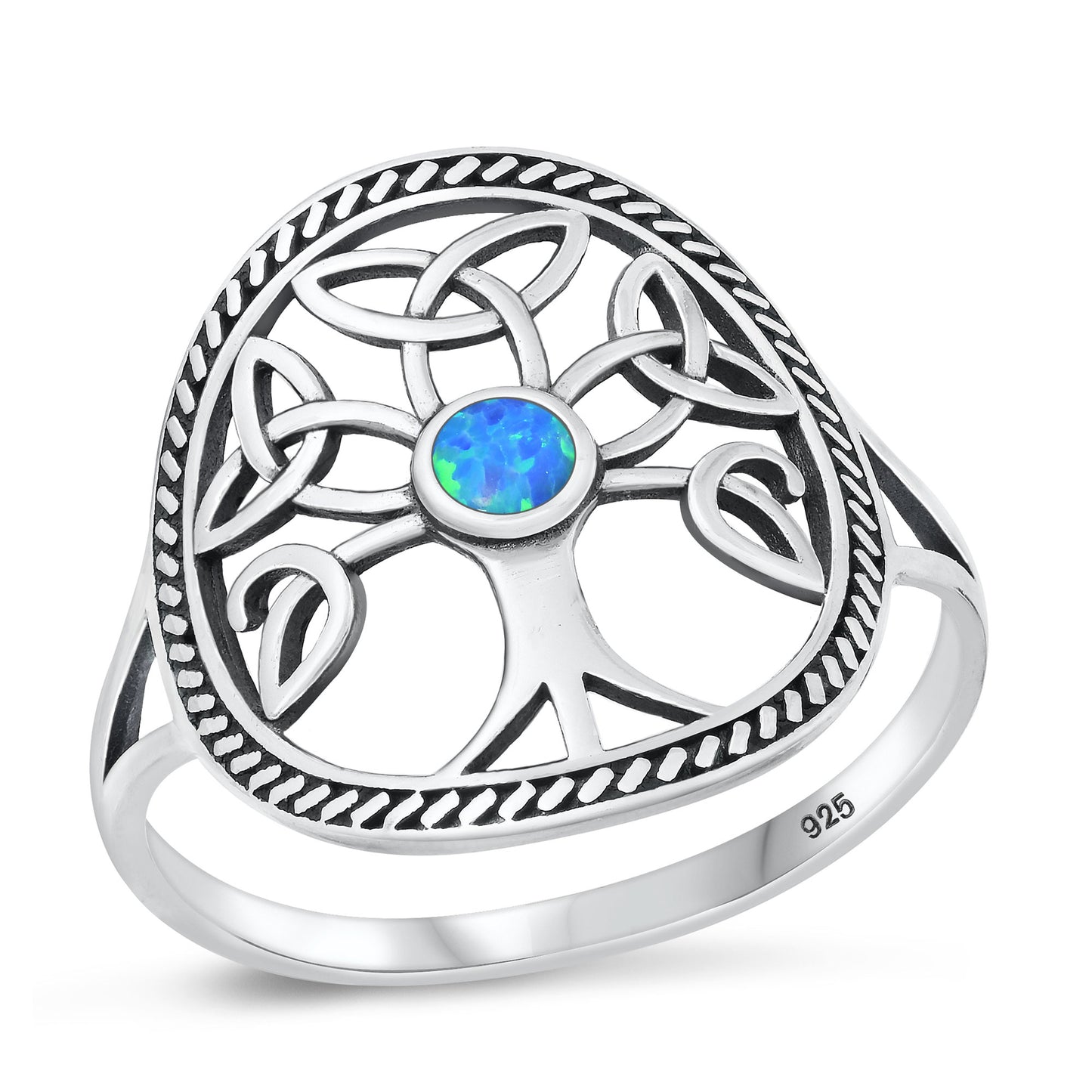 Silver Lab Opal Ring - Celtic Tree