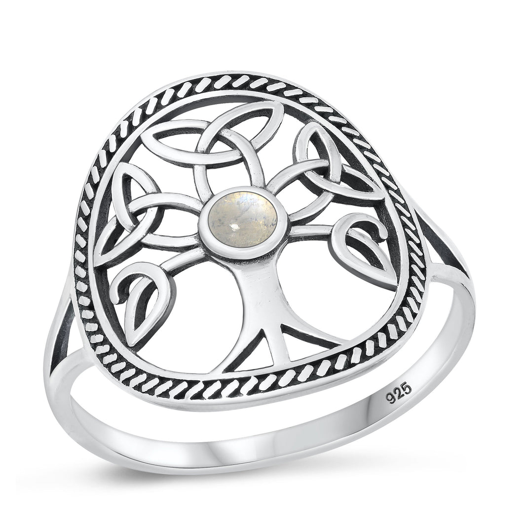 Silver Stone Ring - Celtic Tree
