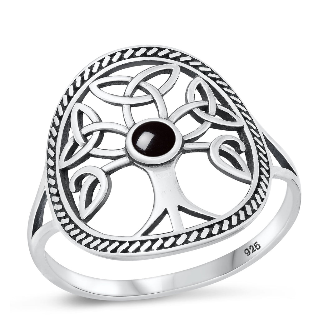 Silver Stone Ring - Celtic Tree