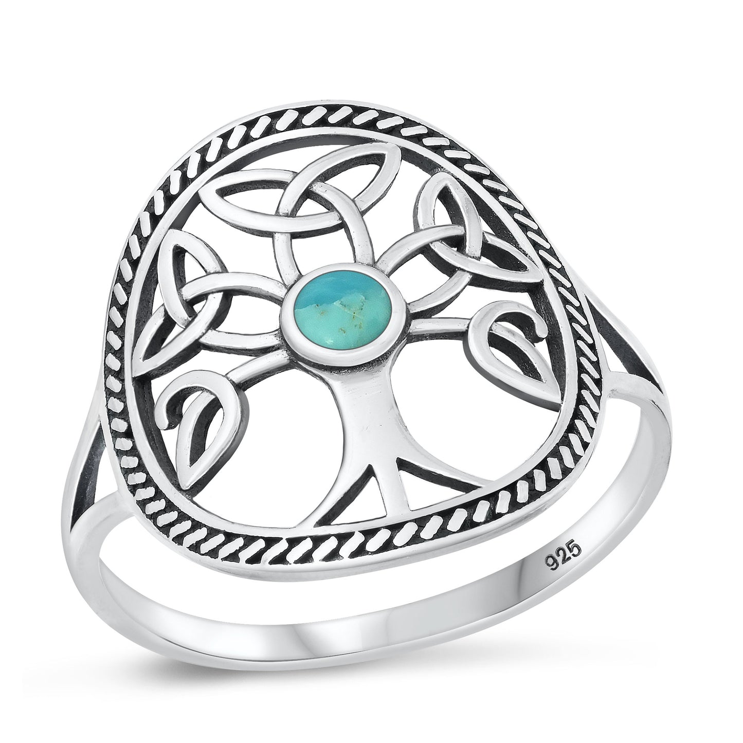 Silver Stone Ring - Celtic Tree