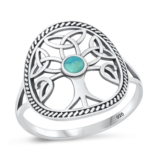 Silver Stone Ring - Celtic Tree