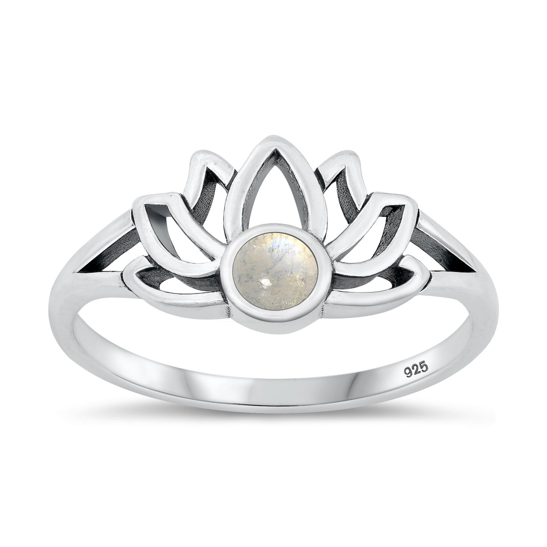 Silver Stone Ring - Lotus