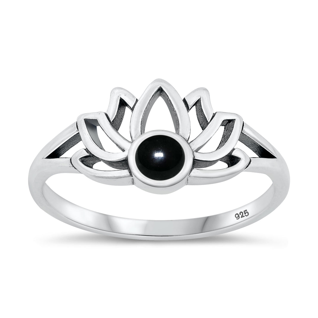 Silver Stone Ring - Lotus