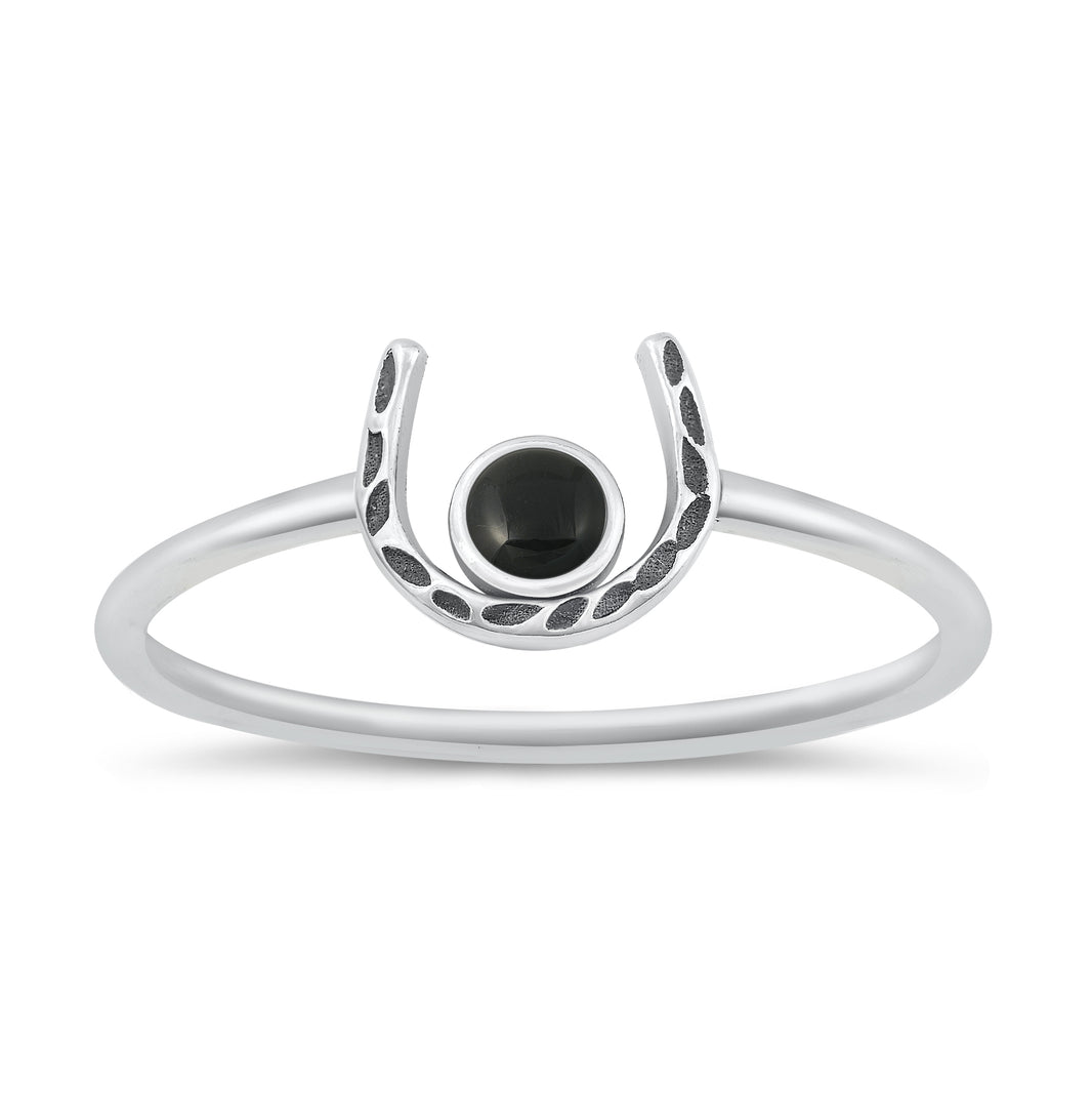 Silver Stone Ring - Horseshoe