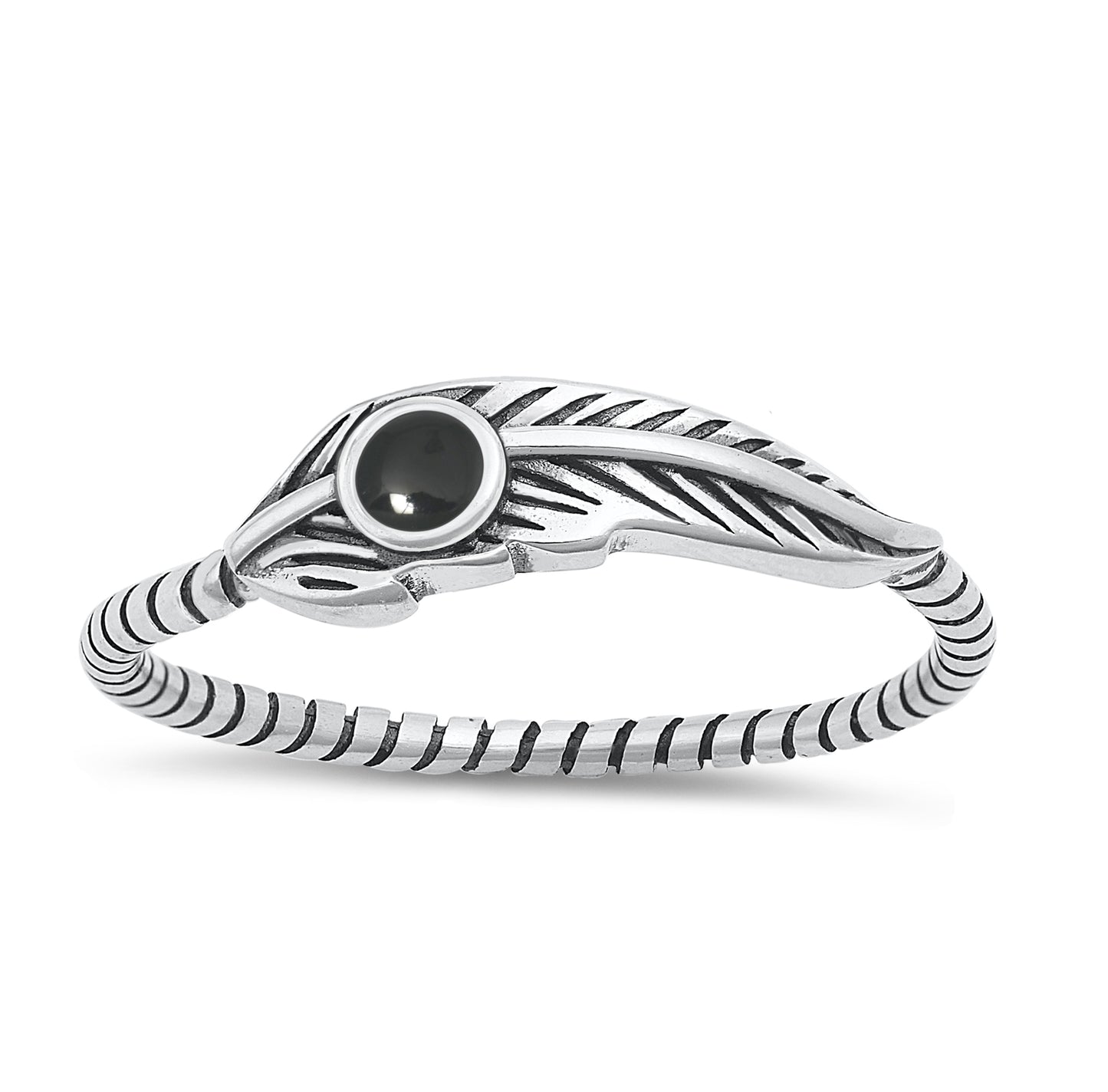Silver Stone Ring - Feather