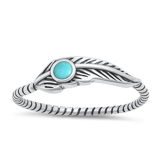 Silver Stone Ring - Feather