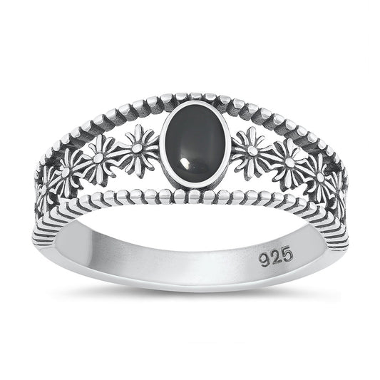 Silver Stone Ring - Flowers