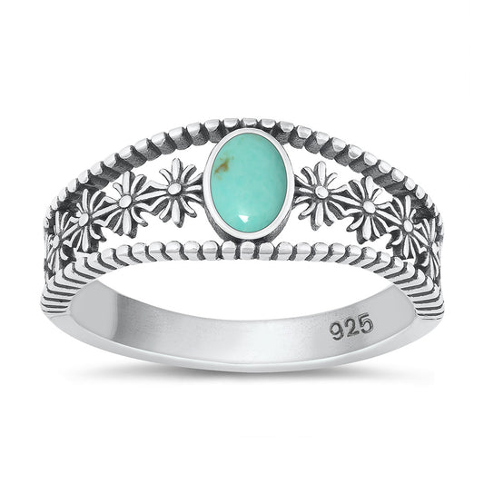 Silver Stone Ring - Flowers