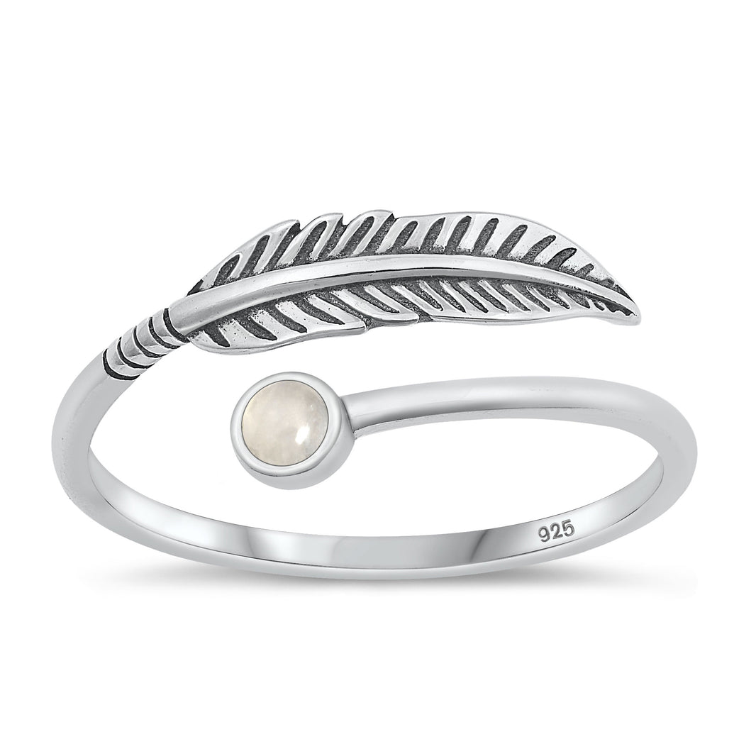 Silver Stone Ring - Feather