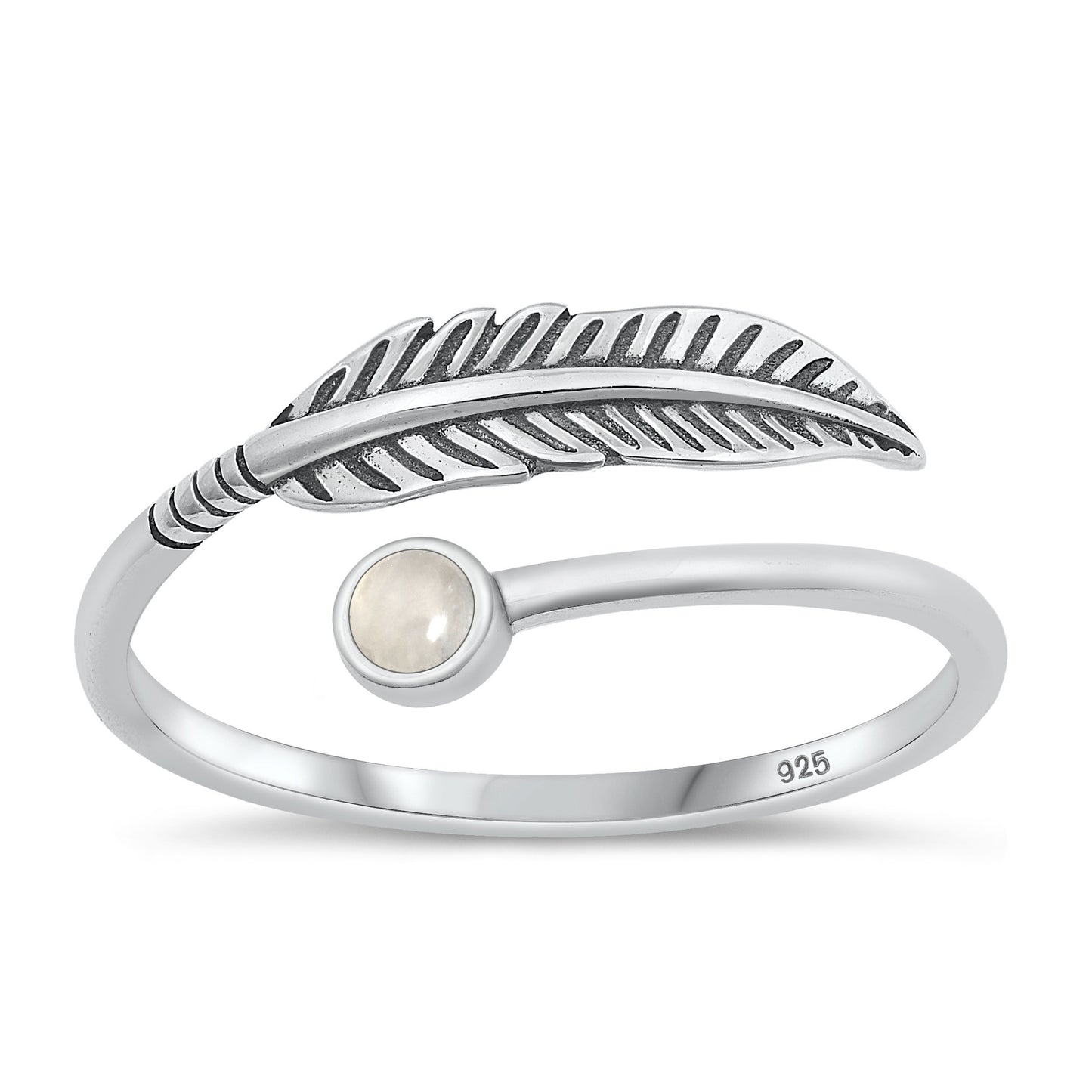 Silver Stone Ring - Feather