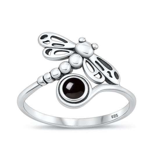 Silver Stone Ring - Dragonfly