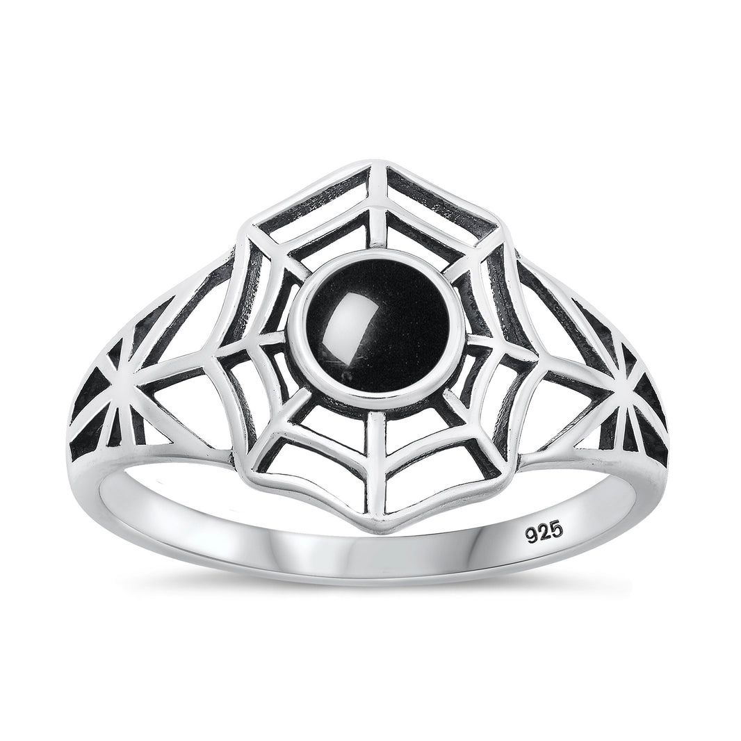 Silver Stone Ring - Spiderweb