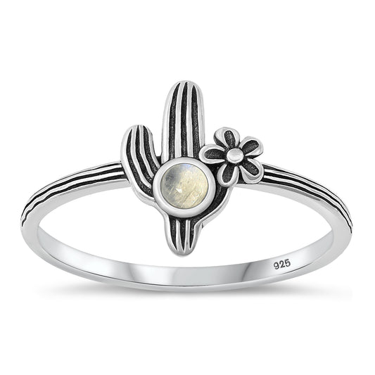 Silver Stone Ring - Cactus