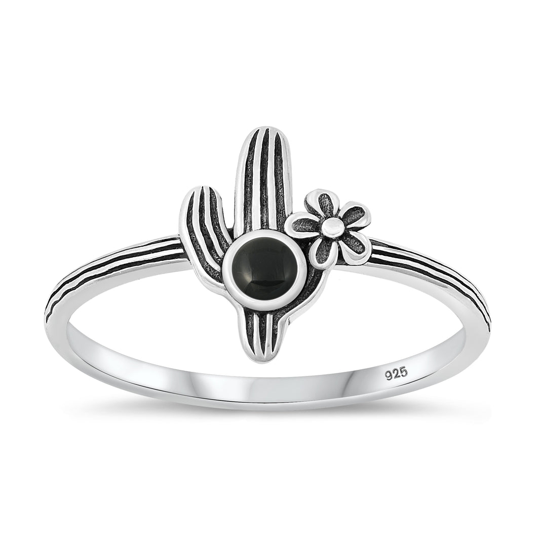 Silver Stone Ring - Cactus