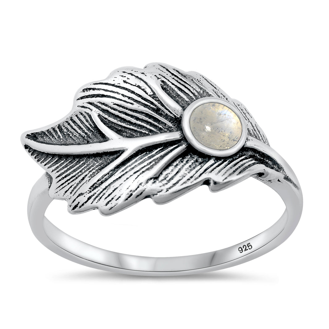 Silver Stone Ring - Leaf