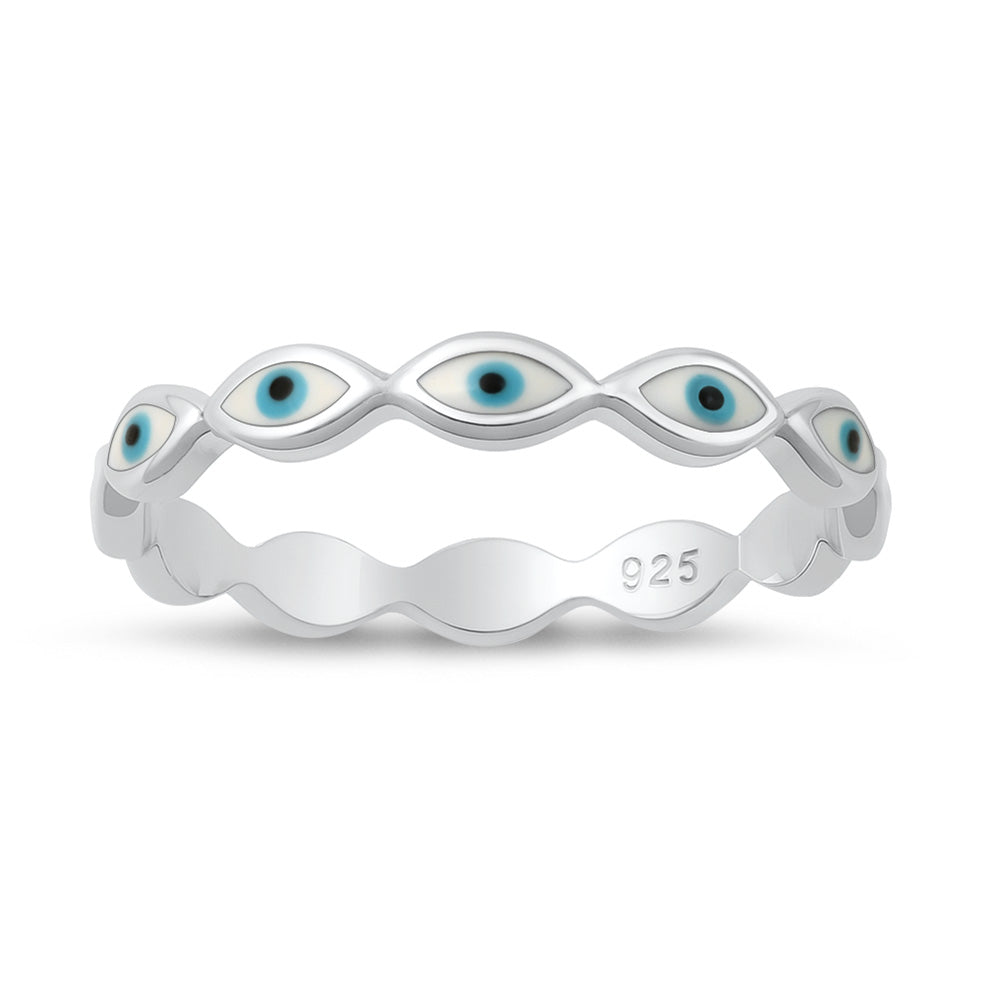 Silver Stone Ring - Evil Eye Band