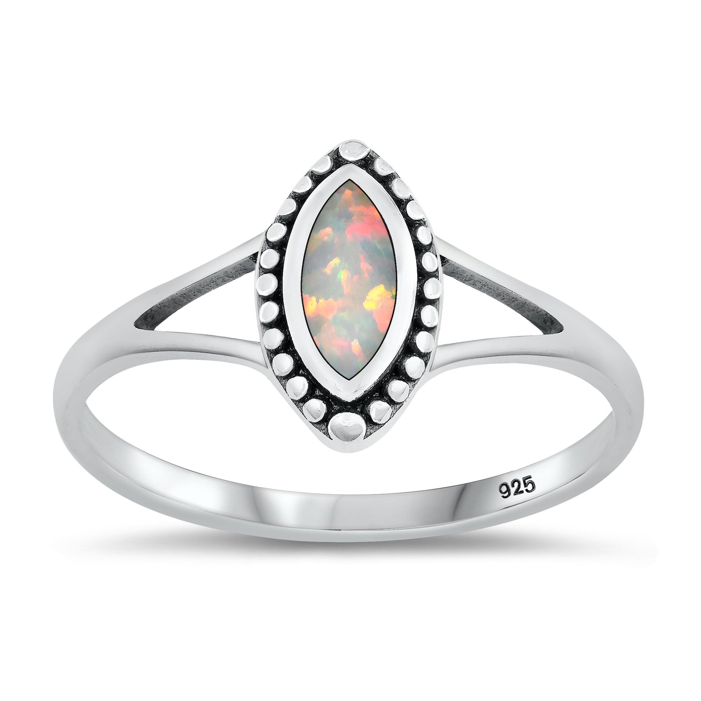 Silver Ring with White Lab Opal