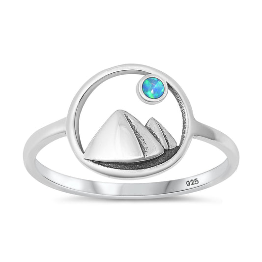 Silver Ring with Blue Lab Opal - Mountains