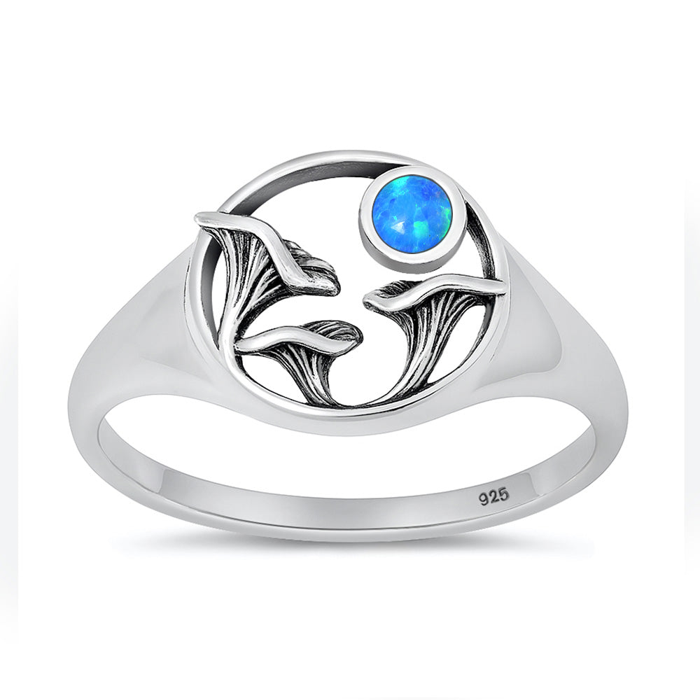 Silver Lab Opal Ring - Mushrooms