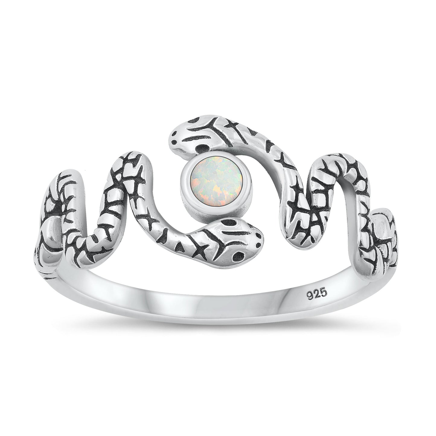 Silver Lab Opal Ring - Snake