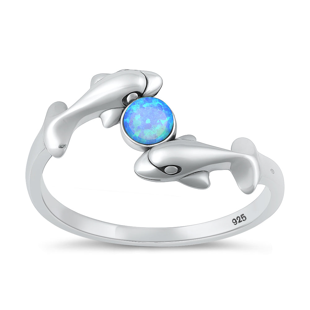 Silver Lab Opal Ring - Dolphins