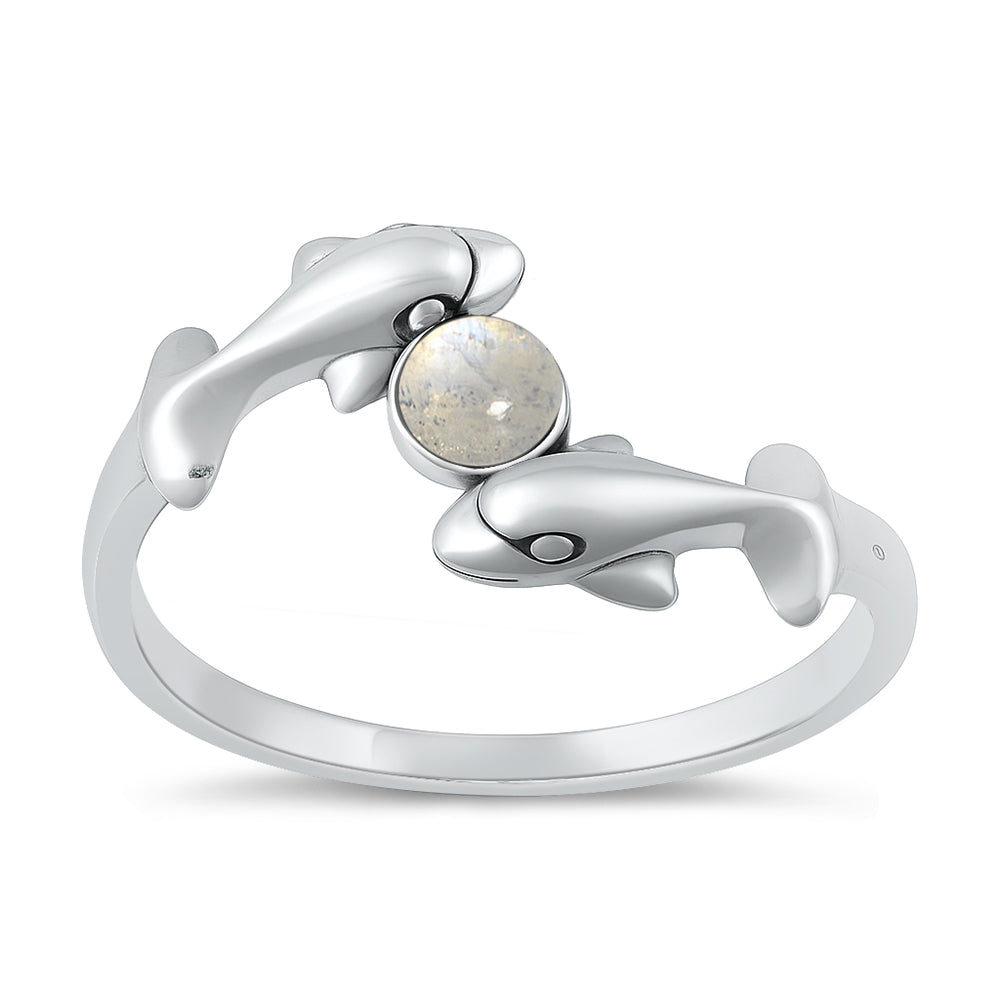 Silver Stone Ring - Dolphins