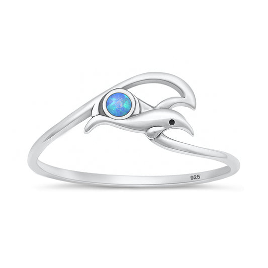 Silver Lab Opal Ring - Dolphin & Wave