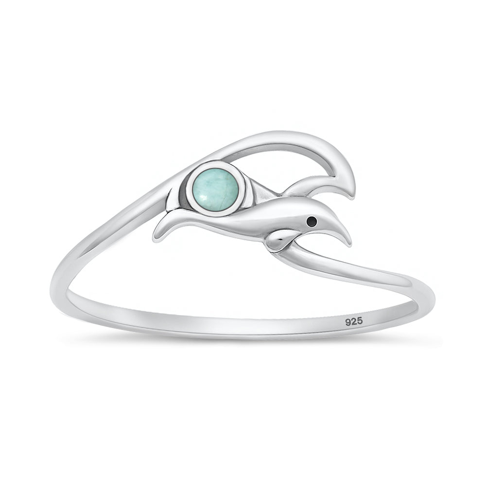 Silver Stone Ring - Dolphin & Wave