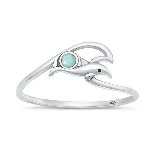 Silver Stone Ring - Dolphin & Wave