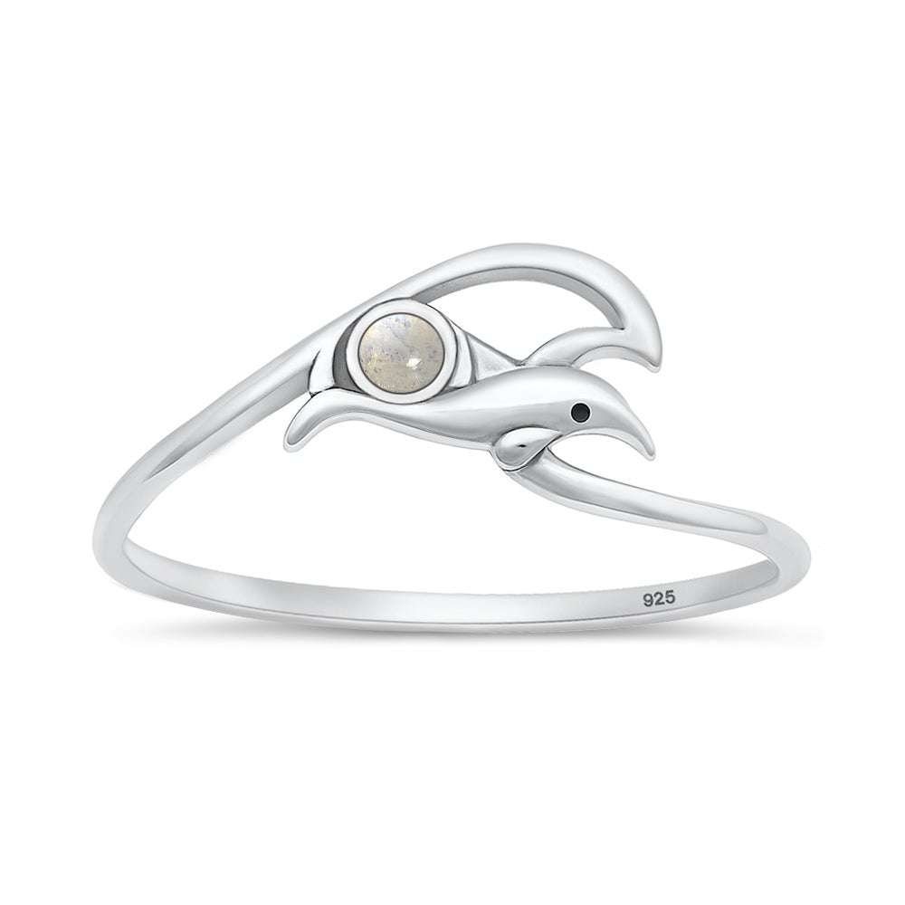 Silver Stone Ring - Dolphin & Wave