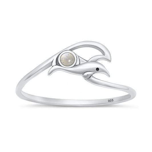 Silver Stone Ring - Dolphin & Wave