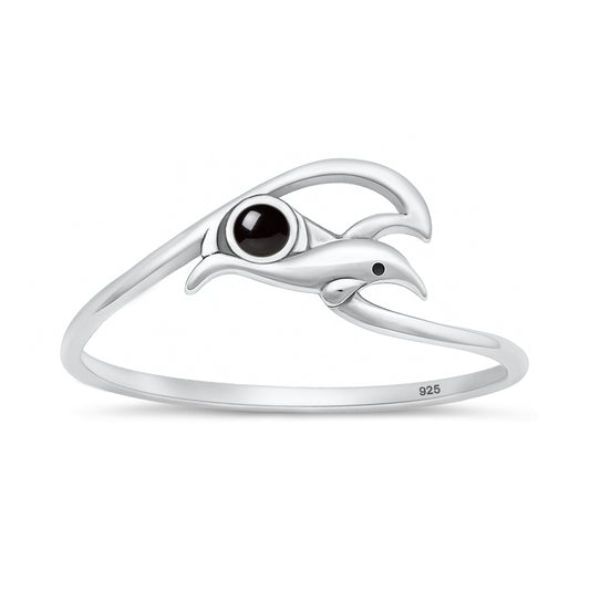 Silver Stone Ring - Dolphin & Wave