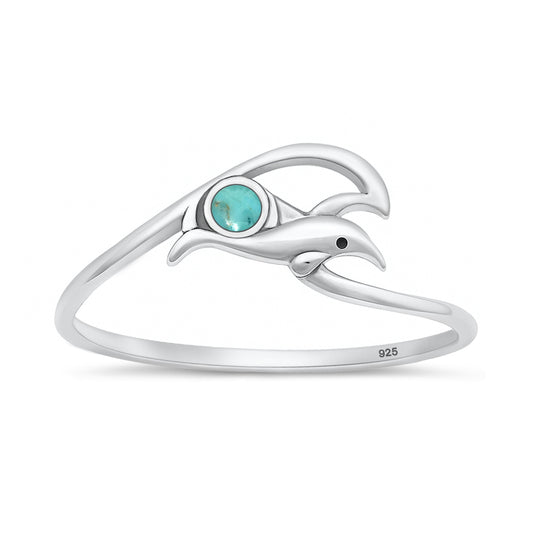 Silver Stone Ring - Dolphin & Wave