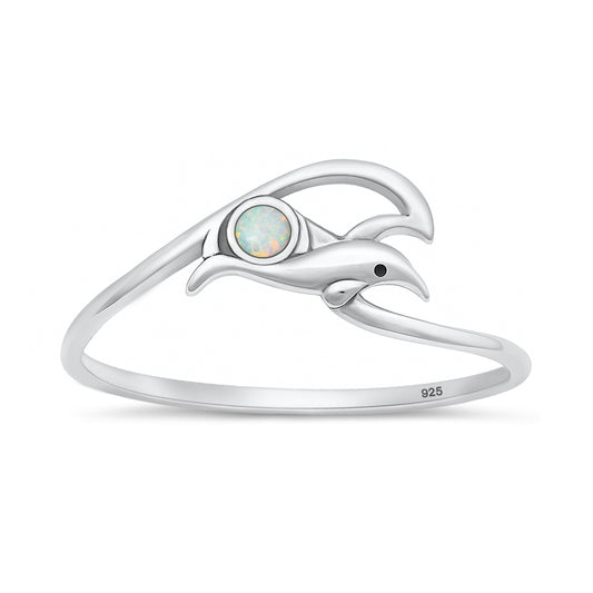 Silver Lab Opal Ring - Dolphin & Wave