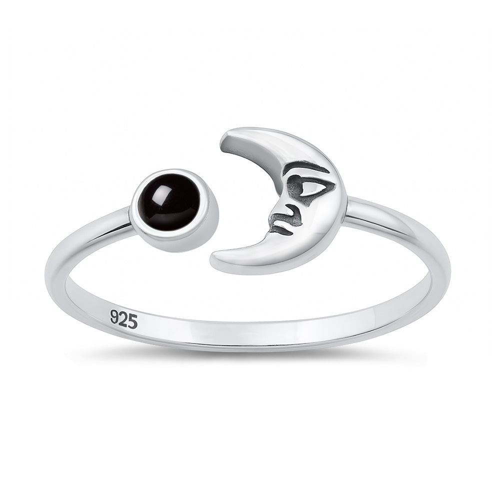 Silver Stone Ring - Crescent Moon