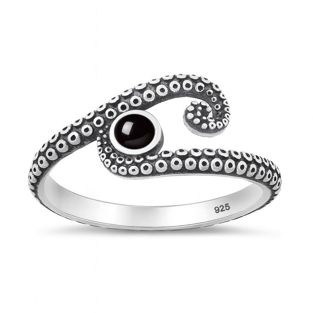 Silver Stone Ring - Octopus Tentacles