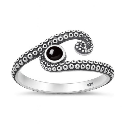 Silver Stone Ring - Octopus Tentacles