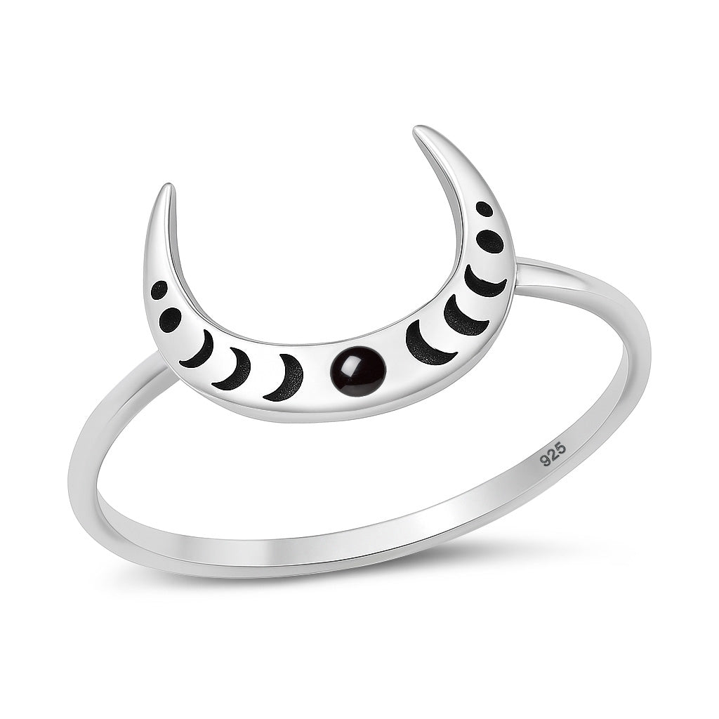 Silver Stone Ring - Crescent Moon Phase